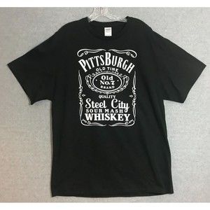 PittsBurgh Steel City Mens XL‎ Shirt Old No. 7 Sour Mash Whiskey Black Cotton